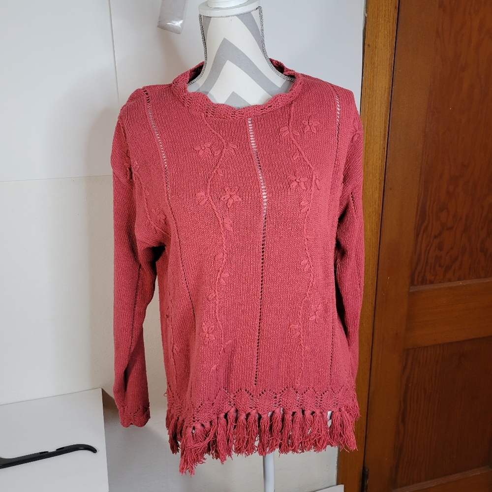 Womens Paris Sport Club Silk/cotton Pink Fringed Sweater Size Small Loose weave